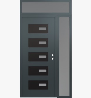 Diamond D7 50" x 96" anthracite/anthracite frosted Glass Panel black LHI with Sidelite and Transom frosted Glass