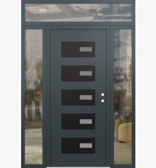 Diamond D7 68" x 96" anthracite/anthracite Frosted Glass Panel black LHI with 2 Sidelites and Transom clear Glass