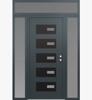 Diamond D7 60" x 96" anthracite/anthracite frosted Glass Panel black LHI with 2 Sidelites and Transom frosted Glass