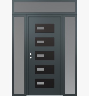 Diamond D7 68" x 96" anthracite/anthracite Frosted Glass Panel black RHI with 2 Sidelites and Transom Frosted Glass