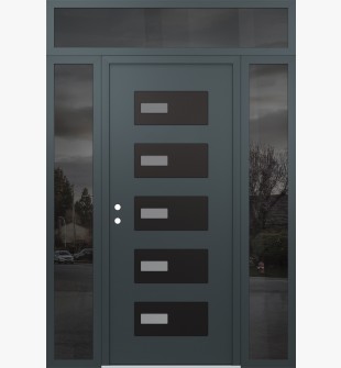 Diamond D7 64" x 96" anthracite/anthracite Frosted Glass Panel black RHI with 2 Sidelites and Transom Mirrored Glass