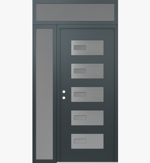 Diamond D7 48" x 96" anthracite/anthracite Frosted Glass Panel stainless steel RHI with Sidelite and Transom Frosted Glass