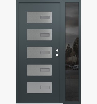 Diamond D7 52" x 80" anthracite/anthracite Frosted Glass Panel stainless steel LHI with Sidelite Mirrored Glass