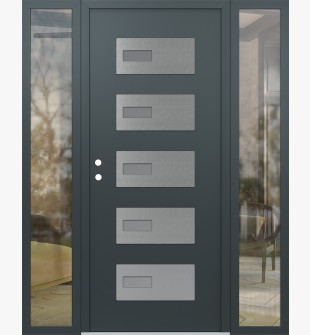 Diamond D7 60" x 80" anthracite/anthracite Frosted Glass Panel stainless steel RHI with 2 Sidelites clear Glass