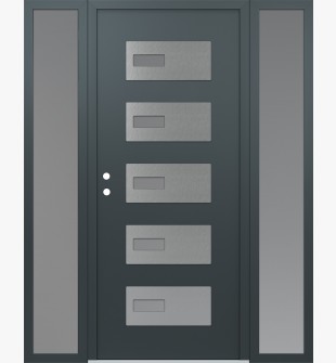 Diamond D7 64" x 80" anthracite/anthracite Frosted Glass Panel stainless steel RHI with 2 Sidelites Frosted Glass