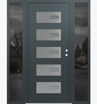 Diamond D7 68" x 80" anthracite/anthracite frosted Glass Panel stainless steel LHI with 2 Sidelites mirrored Glass