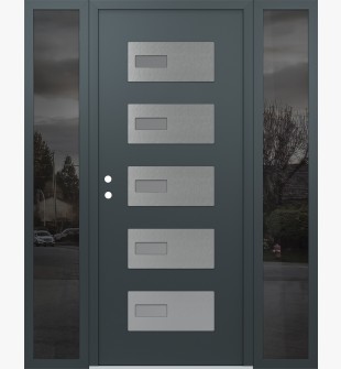 Diamond D7 64" x 80" anthracite/anthracite Frosted Glass Panel stainless steel RHI with 2 Sidelites Mirrored Glass