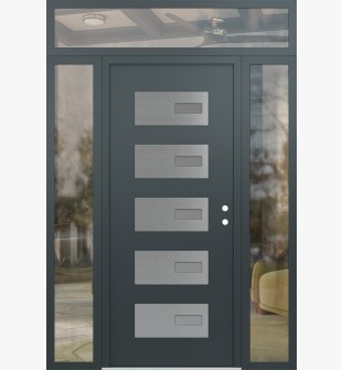 Diamond D7 64" x 96" anthracite/anthracite Frosted Glass Panel stainless steel LHI with 2 Sidelites and Transom clear Glass