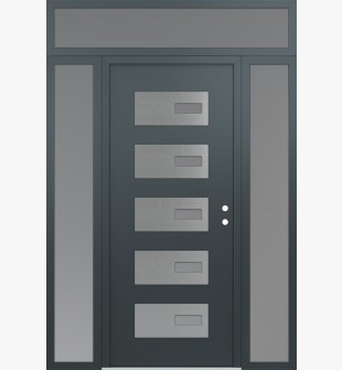 Diamond D7 68" x 96" anthracite/anthracite Frosted Glass Panel stainless steel LHI with 2 Sidelites and Transom Frosted Glass