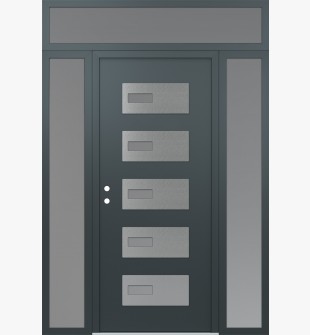 Diamond D7 64" x 96" anthracite/anthracite Frosted Glass Panel stainless steel RHI with 2 Sidelites and Transom Frosted Glass