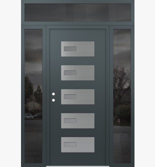 Diamond D7 68" x 96" anthracite/anthracite frosted Glass Panel stainless steel RHI with 2 Sidelites and Transom mirrored Glass