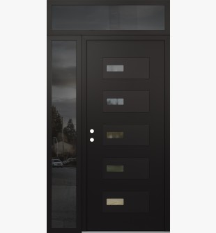 Diamond D7 50" x 96" black/black Clear Glass Panel black RHI with Sidelite and Transom Mirrored Glass