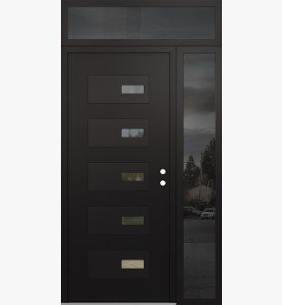 Diamond D7 50" x 96" black/black clear Glass Panel black LHI with Sidelite and Transom mirrored Glass