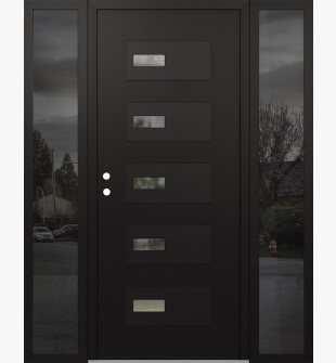 Diamond D7 68" x 80" black/black clear Glass Panel black RHI with 2 Sidelites mirrored Glass