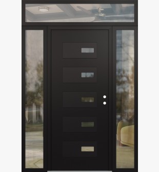 Diamond D7 64" x 96" black/black Clear Glass Panel black LHI with 2 Sidelites and Transom Clear Glass