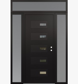 Diamond D7 64" x 96" black/black clear Glass Panel black LHI with 2 Sidelites and Transom frosted Glass