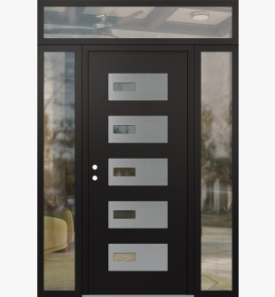 Diamond D7 60" x 96" black/black Clear Glass Panel Stainless steel RHI with 2 Sidelites and Transom Clear Glass