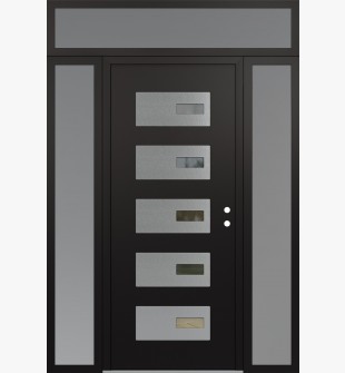 Diamond D7 64" x 96" black/black clear Glass Panel stainless steel LHI with 2 Sidelites and Transom frosted Glass