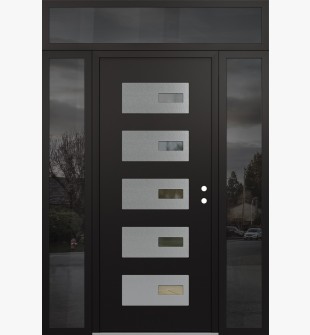 Diamond D7 64" x 96" black/black Clear Glass Panel Stainless steel LHI with 2 Sidelites and Transom Mirrored Glass