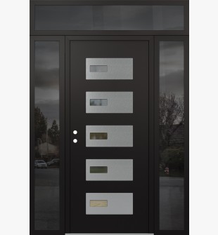 Diamond D7 60" x 96" black/black Clear Glass Panel Stainless steel RHI with 2 Sidelites and Transom Mirrored Glass