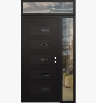 Diamond D7 52" x 96" black/black Mirrored Glass Panel black LHI with Sidelite and Transom clear Glass