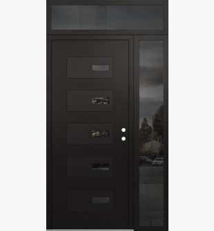 Diamond D7 48" x 96" black/black mirrored Glass Panel black LHI with Sidelite and Transom mirrored Glass