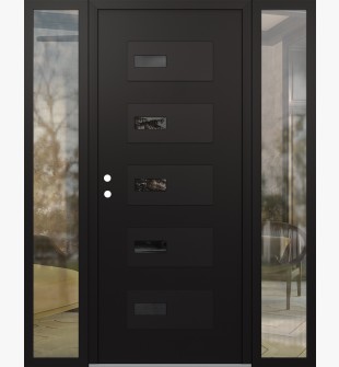 Diamond D7 68" x 80" black/black mirrored Glass Panel black RHI with 2 Sidelites clear Glass