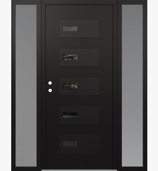 Diamond D7 68" x 80" black/black Mirrored Glass Panel black RHI with 2 Sidelites frosted Glass