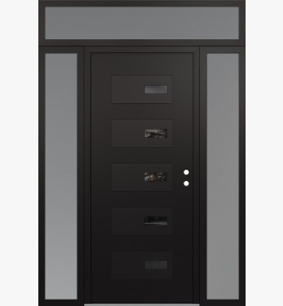 Diamond D7 68" x 96" black/black mirrored Glass Panel black LHI with 2 Sidelites and Transom frosted Glass