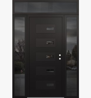 Diamond D7 64" x 96" black/black Mirrored Glass Panel black LHI with 2 Sidelites and Transom Mirrored Glass
