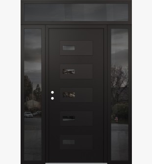 Diamond D7 64" x 96" black/black Mirrored Glass Panel black RHI with 2 Sidelites and Transom Mirrored Glass