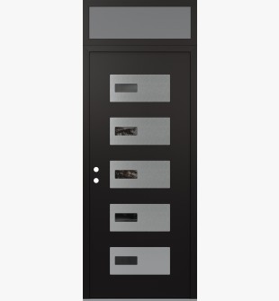 Diamond D7 36" x 96" black/black Mirrored Glass Panel stainless steel RHI with Transom frosted Glass