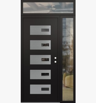 Diamond D7 52" x 96" black/black Mirrored Glass Panel stainless steel LHI with Sidelite and Transom clear Glass