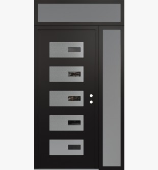 Diamond D7 52" x 96" black/black mirrored Glass Panel stainless steel LHI with Sidelite and Transom frosted Glass