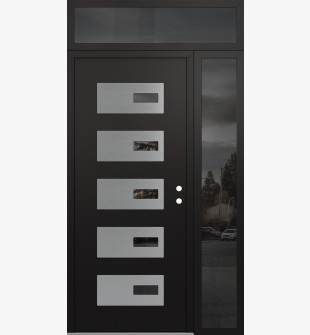 Diamond D7 52" x 96" black/black Mirrored Glass Panel stainless steel LHI with Sidelite and Transom Mirrored Glass