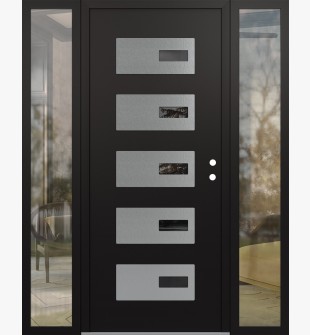 Diamond D7 60" x 80" black/black mirrored Glass Panel stainless steel LHI with 2 Sidelites clear Glass