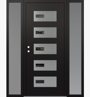 Diamond D7 64" x 80" black/black Mirrored Glass Panel stainless steel RHI with 2 Sidelites frosted Glass