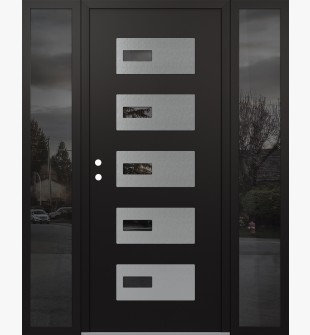 Diamond D7 68" x 80" black/black Mirrored Glass Panel stainless steel RHI with 2 Sidelites Mirrored Glass
