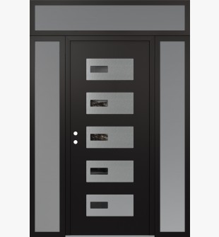 Diamond D7 64" x 96" black/black Mirrored Glass Panel stainless steel RHI with 2 Sidelites and Transom frosted Glass