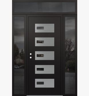 Diamond D7 60" x 96" black/black Mirrored Glass Panel stainless steel RHI with 2 Sidelites and Transom Mirrored Glass