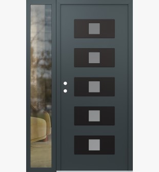 Diamond D8 52" x 80" anthracite/anthracite Frosted Glass Panel black RHI with Sidelite clear Glass