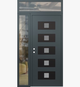 Diamond D8 50" x 96" anthracite/anthracite frosted Glass Panel black RHI with Sidelite and Transom clear Glass