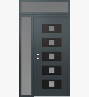 Diamond D8 52" x 96" anthracite/anthracite frosted Glass Panel black RHI with Sidelite and Transom frosted Glass