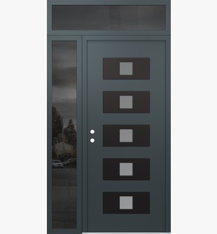 Diamond D8 52" x 96" anthracite/anthracite Frosted Glass Panel black RHI with Sidelite and Transom Mirrored Glass