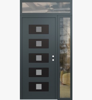 Diamond D8 50" x 96" anthracite/anthracite Frosted Glass Panel black LHI with Sidelite and Transom clear Glass
