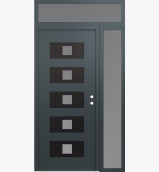 Diamond D8 50" x 96" anthracite/anthracite Frosted Glass Panel black LHI with Sidelite and Transom Frosted Glass
