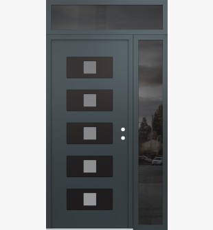 Diamond D8 50" x 96" anthracite/anthracite Frosted Glass Panel black LHI with Sidelite and Transom Mirrored Glass