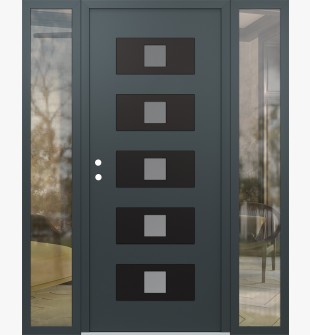Diamond D8 64" x 80" anthracite/anthracite Frosted Glass Panel black RHI with 2 Sidelites clear Glass