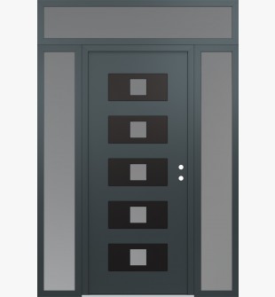 Diamond D8 68" x 96" anthracite/anthracite frosted Glass Panel black LHI with 2 Sidelites and Transom frosted Glass