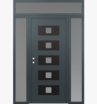 Diamond D8 68" x 96" anthracite/anthracite frosted Glass Panel black RHI with 2 Sidelites and Transom frosted Glass